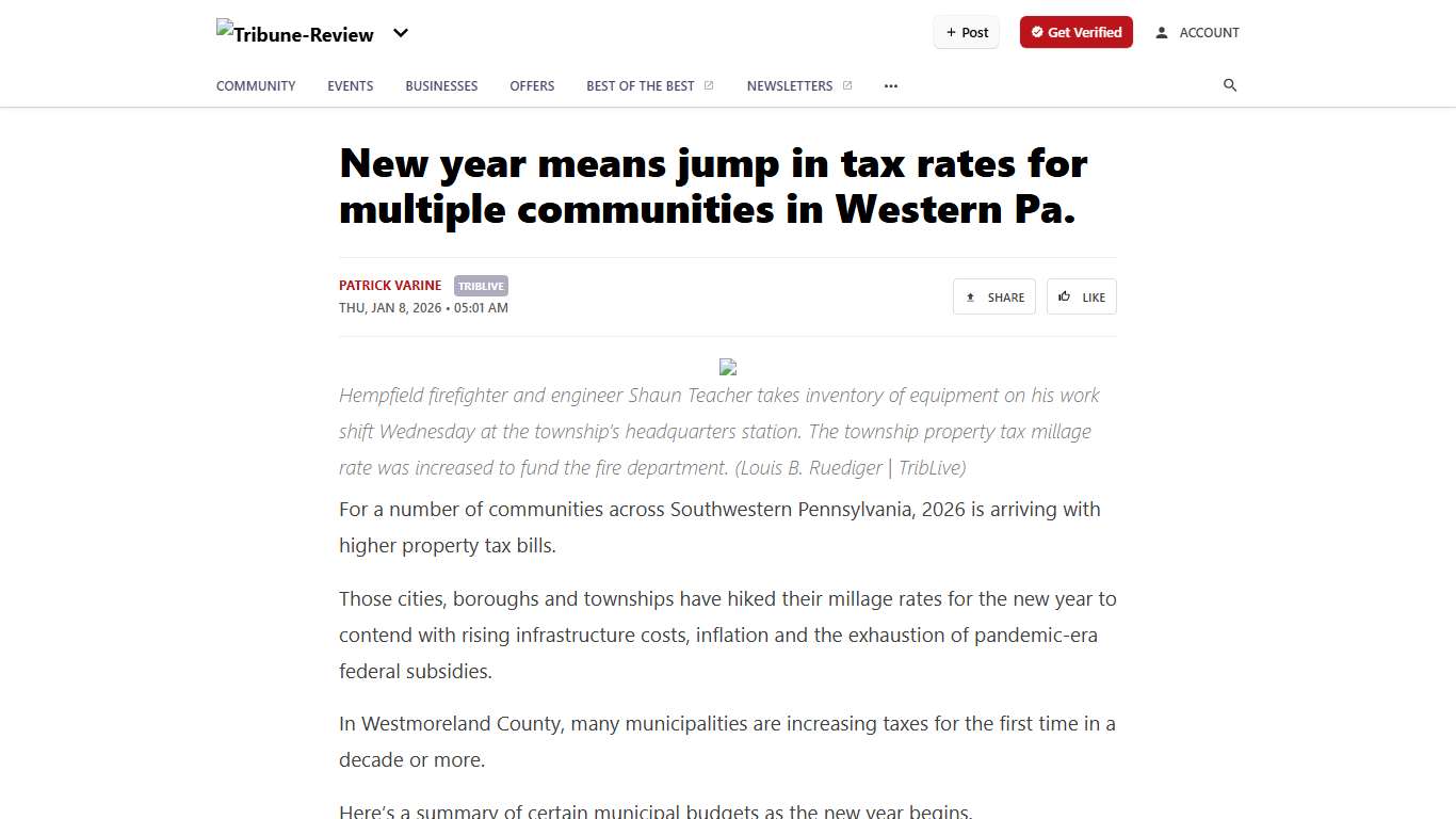 New year means jump in tax rates for multiple communities in Western Pa.